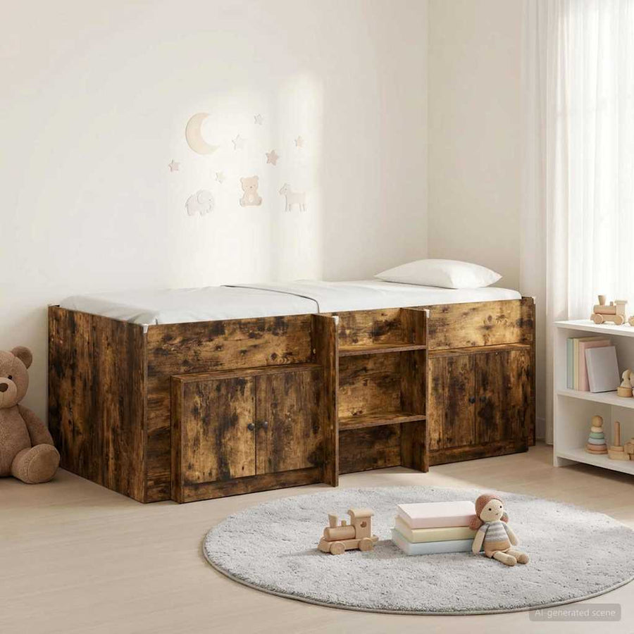Loft Bed Frame met Kast 3 pcs Gerookt eiken Bewerkt hout