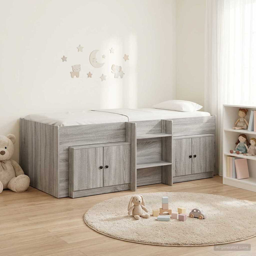 Loft Bed Frame met Kast 3 st Grijs Sonoma Bewerkt hout