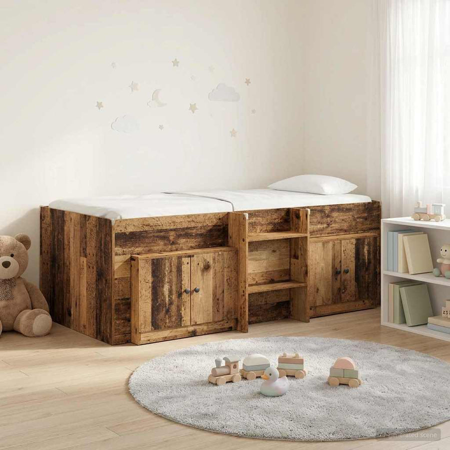 Loft Bed Frame met Kast met opslag 3 st Oud hout Bewerkt hout