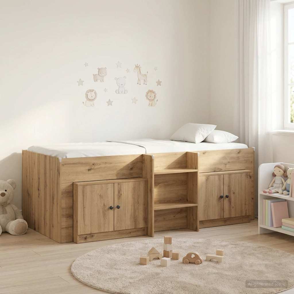 Loft Bed Frame met Kast 3 pcs Artisanaal eiken Bewerkt hout