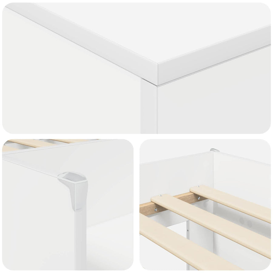 Loft Bed Frame met Kast met opslag 3 pcs Wit Bewerkt hout