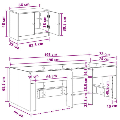 Loft Bed Frame met Kast met opslag 3 pcs Wit Bewerkt hout