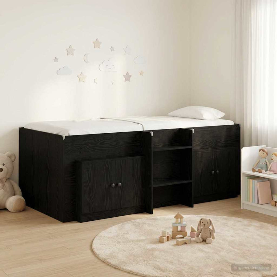 Loft Bed Frame met Kast met opslag 3 st Zwart Bewerkt hout