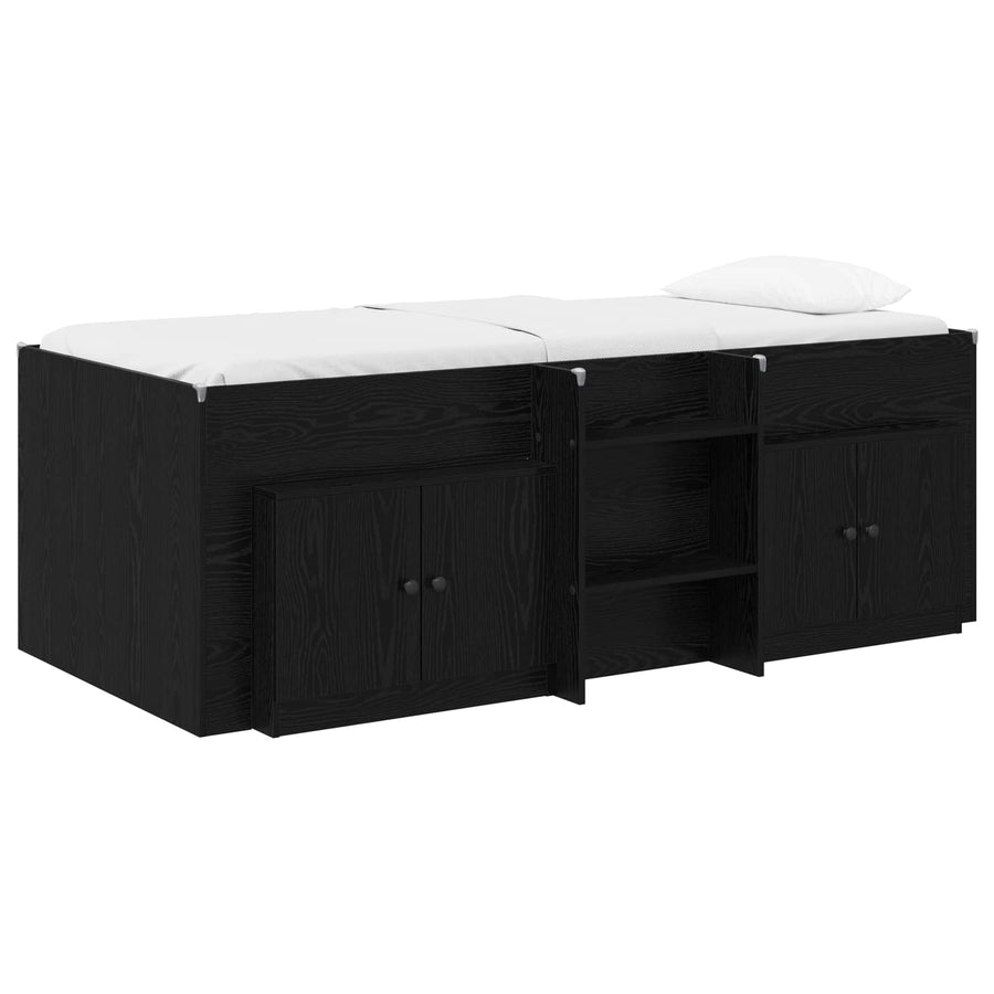 Loft Bed Frame met Kast met opslag 3 st Zwart Bewerkt hout