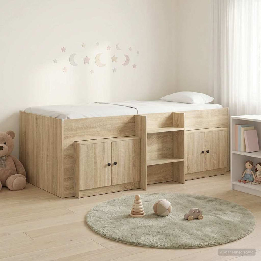 Loft Bed Frame met Kast 3 st Sonoma Eiken Bewerkt hout