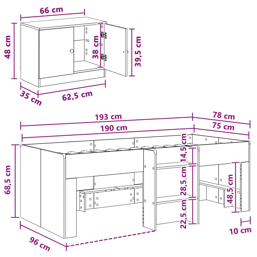 Loft Bed Frame met Kast 3 st Sonoma Eiken Bewerkt hout