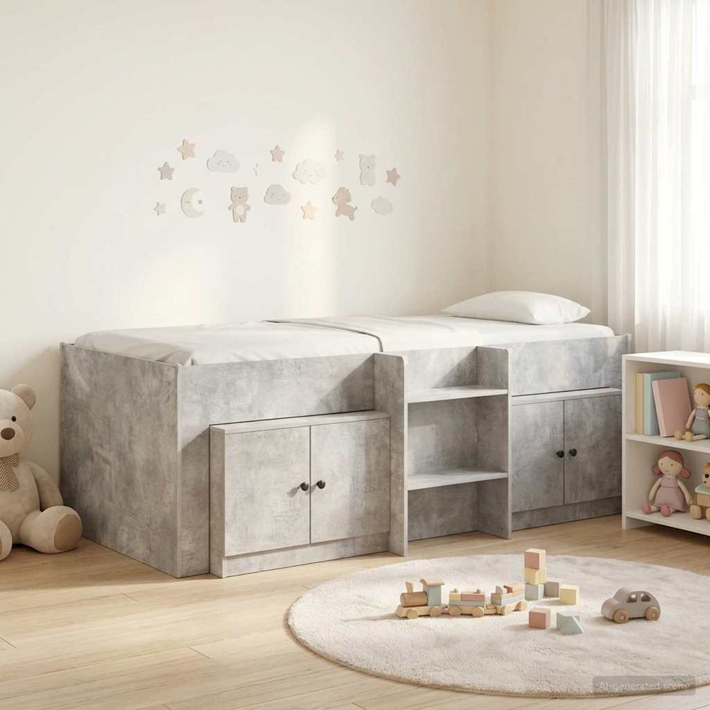 Loft Bed Frame met Kast met opslag 3 st Betongrijs Bewerkt hout