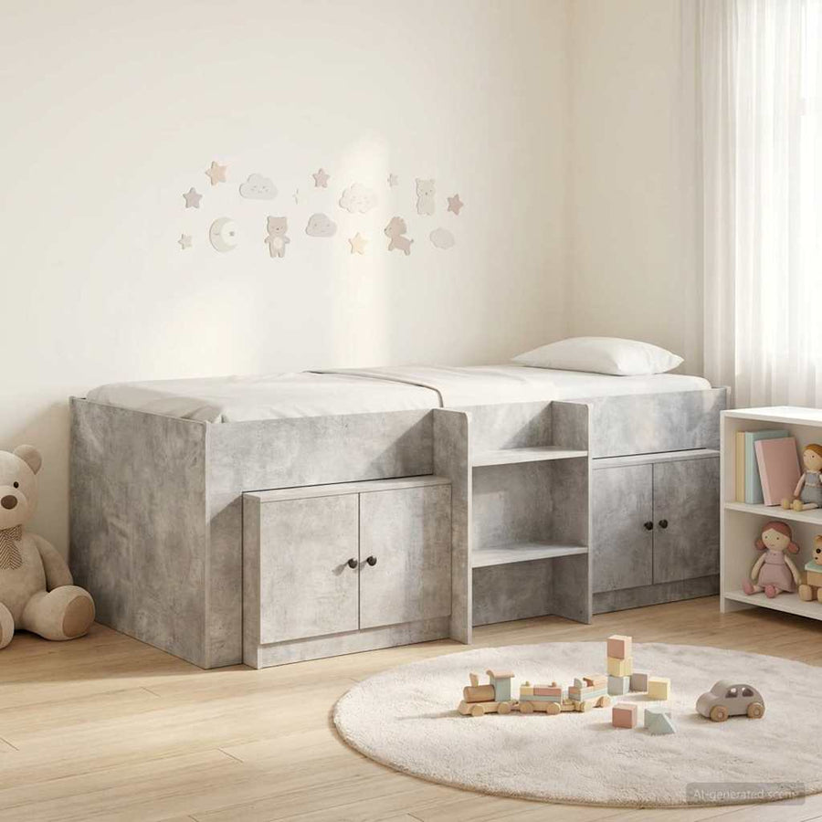 Loft Bed Frame met Kast met opslag 3 st Betongrijs Bewerkt hout