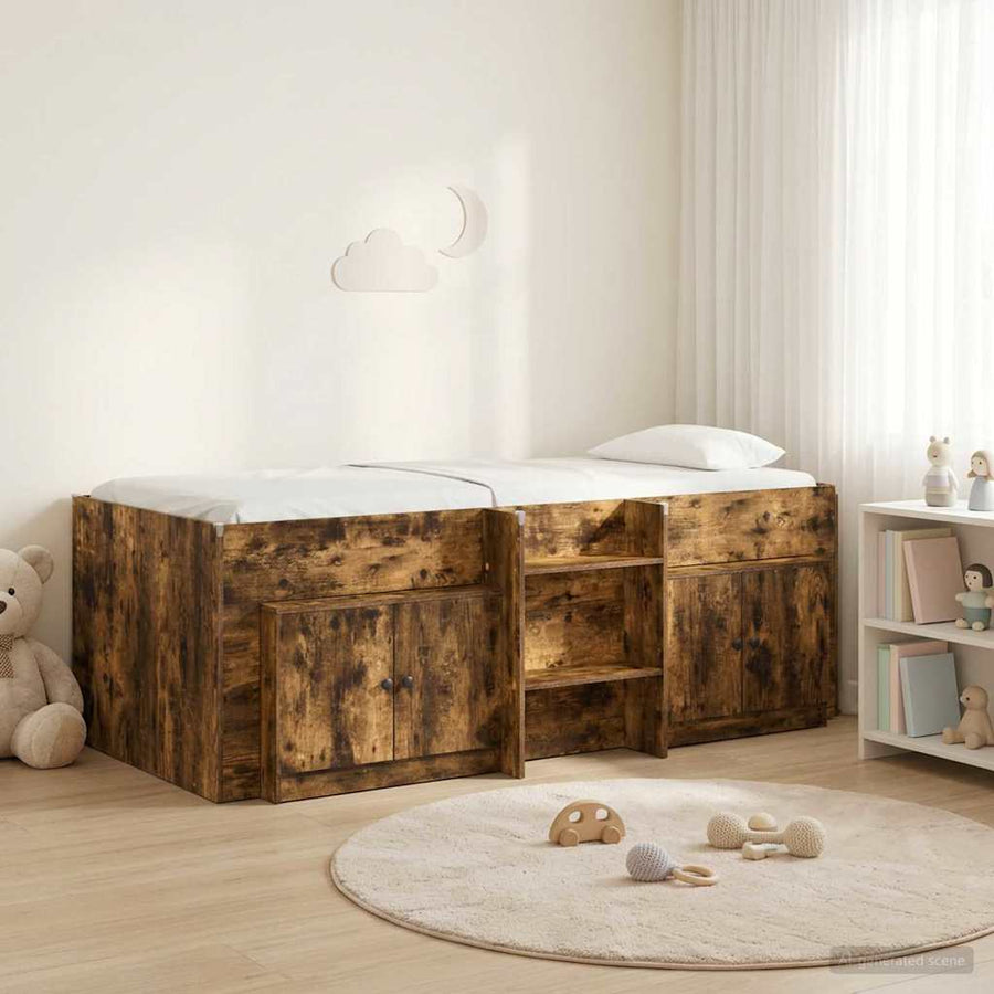 Loft Bed Frame met Kast 3 st Gerookt eiken Bewerkt hout
