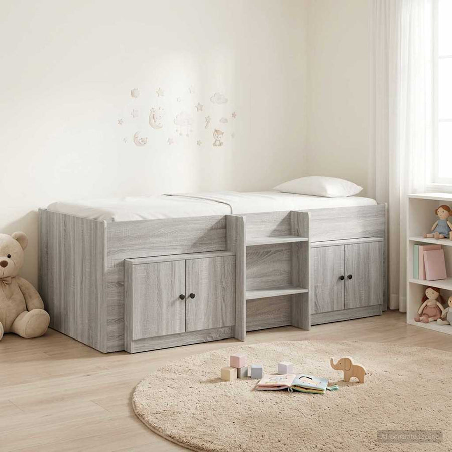 Loft Bed Frame met Kast 3 st Grijs Sonoma Bewerkt hout