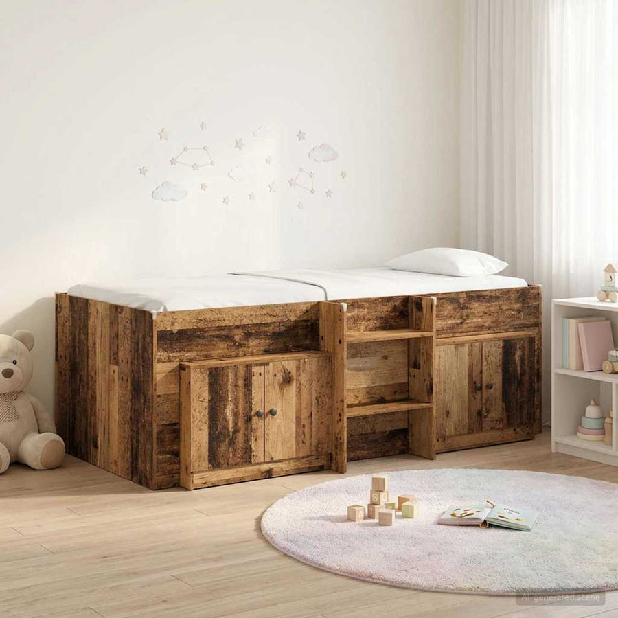 Loft Bed Frame met Kast met opslag 3 st Oud hout Bewerkt hout