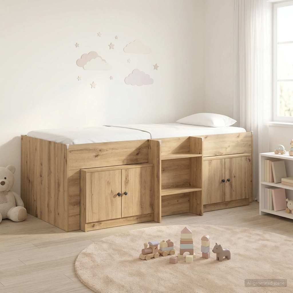 Loft Bed Frame met Kast 3 st Artisanaal eiken Bewerkt hout