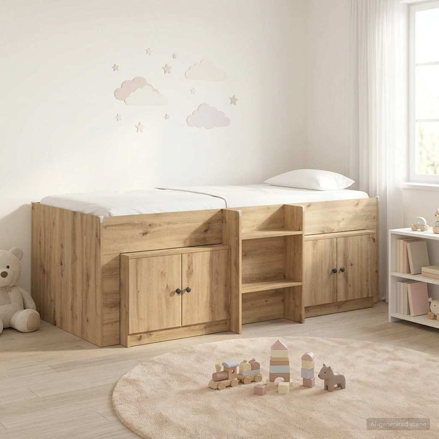 Loft Bed Frame met Kast 3 st Artisanaal eiken Bewerkt hout