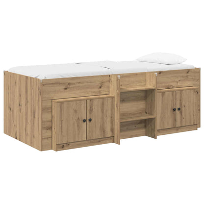 Loft Bed Frame met Kast 3 st Artisanaal eiken Bewerkt hout