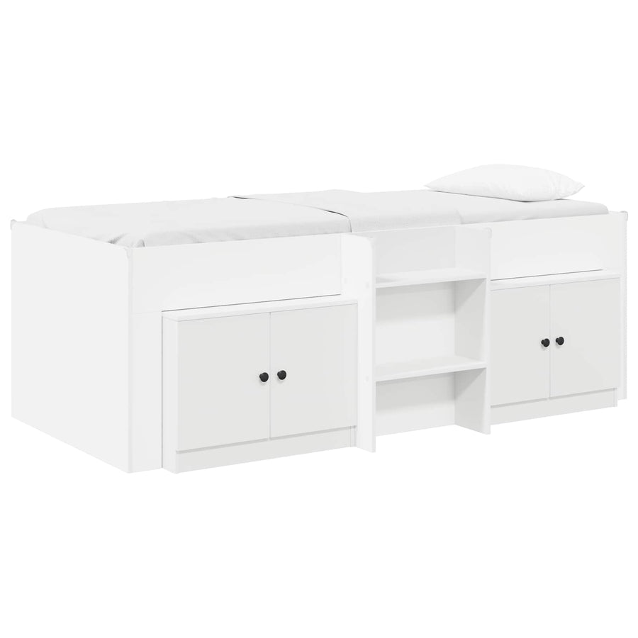 Loft Bed Frame met Kast met plank 3 pcs Wit Bewerkt hout