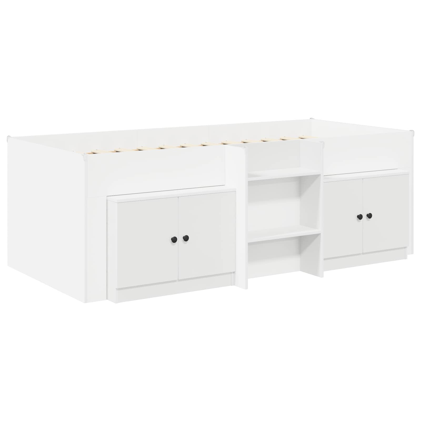 Loft Bed Frame met Kast met plank 3 pcs Wit Bewerkt hout