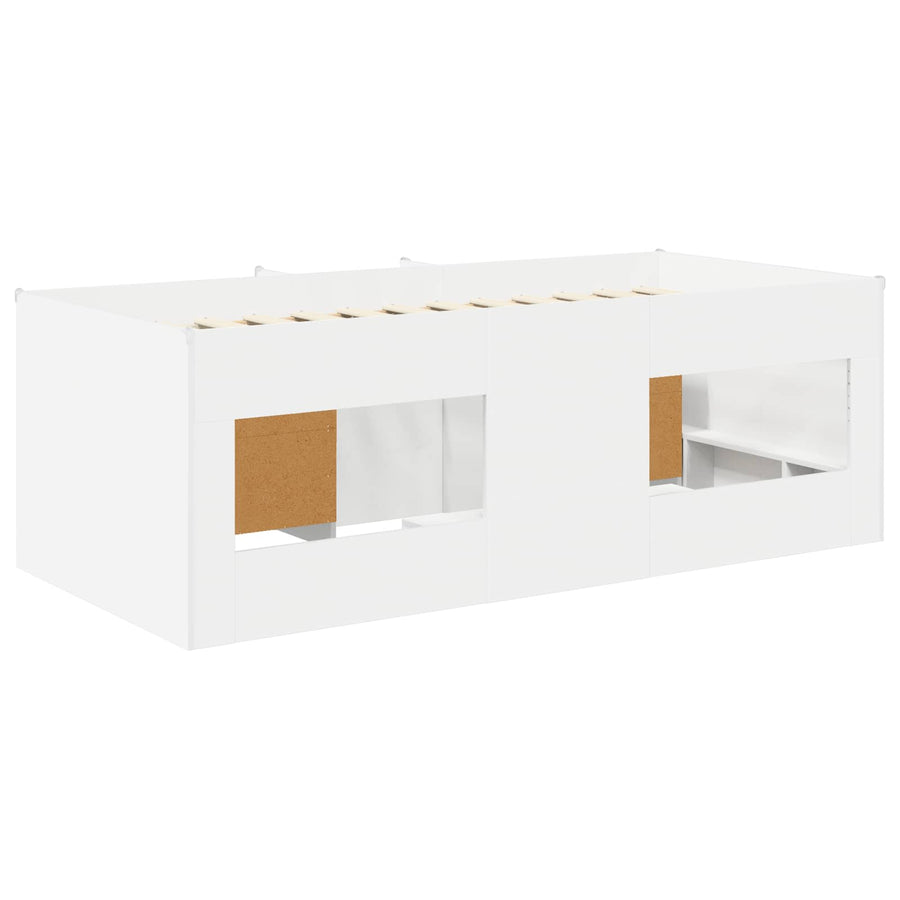 Loft Bed Frame met Kast met plank 3 pcs Wit Bewerkt hout