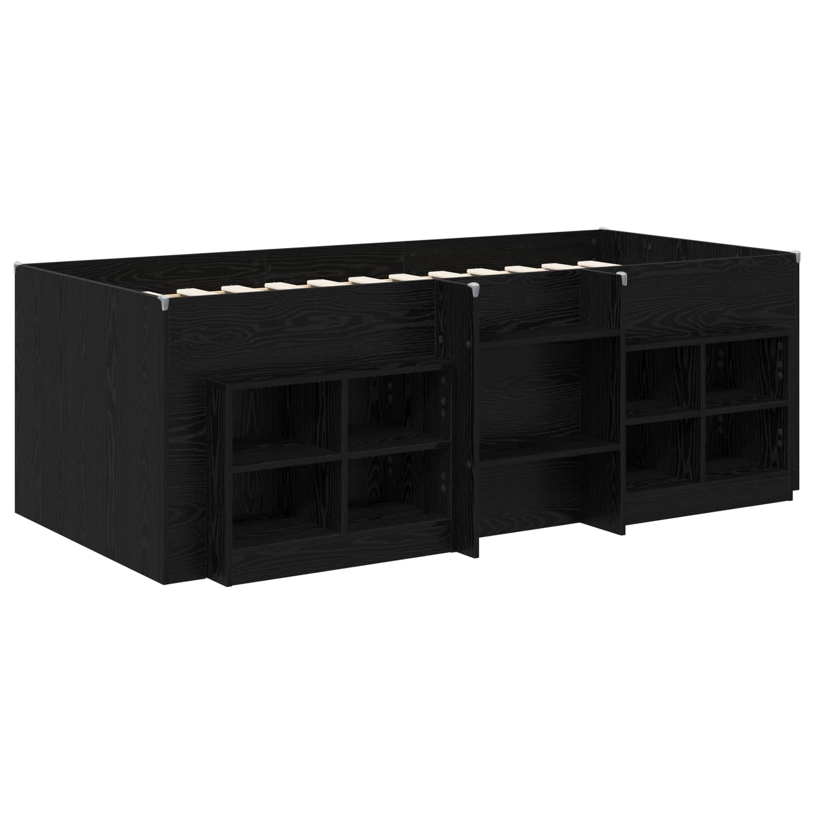 Loft Bed Frame met Kast met plank 3 st Zwart Bewerkt hout