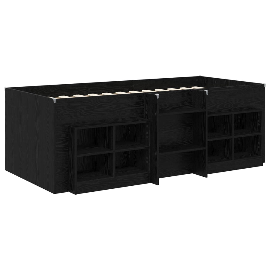 Loft Bed Frame met Kast met plank 3 st Zwart Bewerkt hout