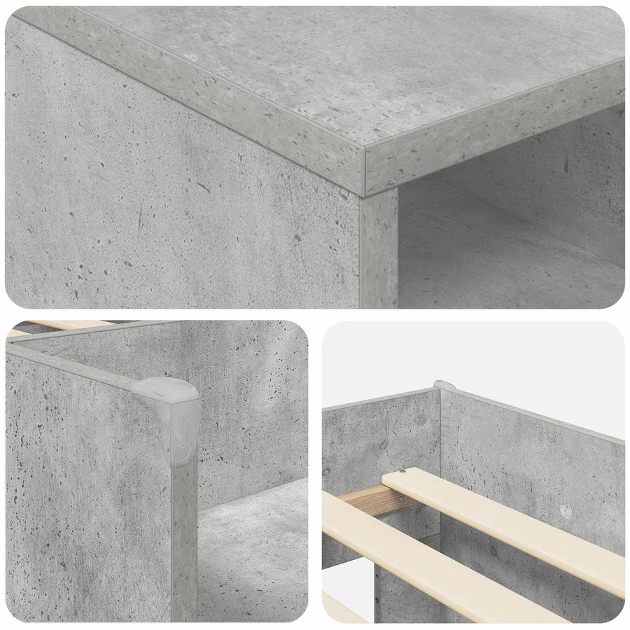 Loft Bed Frame met Kast met plank 3 st Betongrijs Bewerkt hout