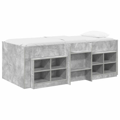 Loft Bed Frame met Kast met plank 3 st Betongrijs Bewerkt hout