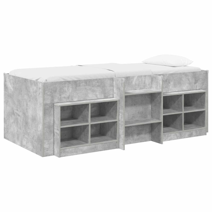 Loft Bed Frame met Kast met plank 3 st Betongrijs Bewerkt hout