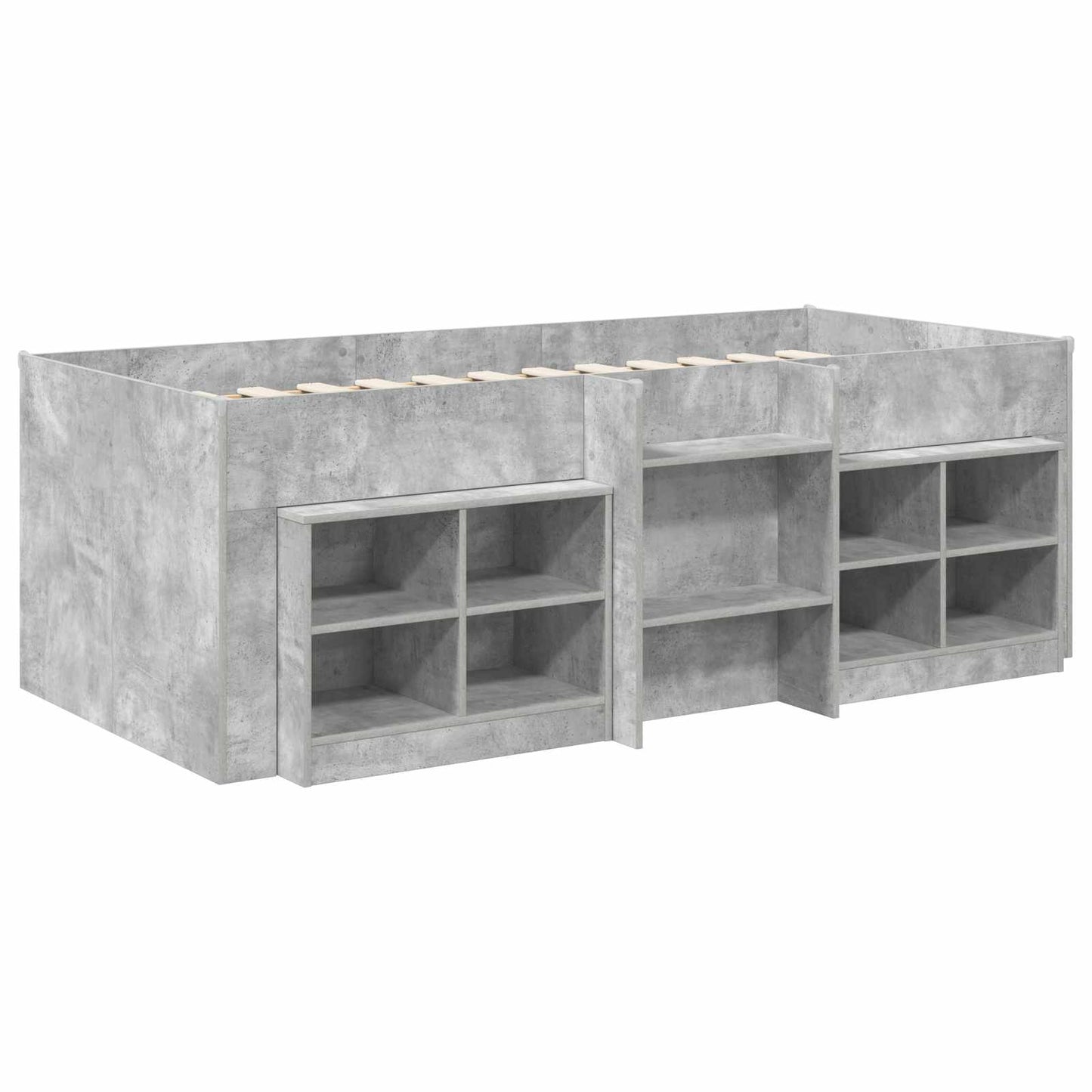 Loft Bed Frame met Kast met plank 3 st Betongrijs Bewerkt hout