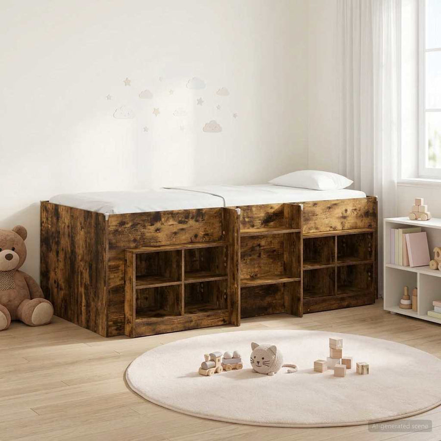 Loft Bed Frame met Kast 3 st Gerookt eiken Bewerkt hout