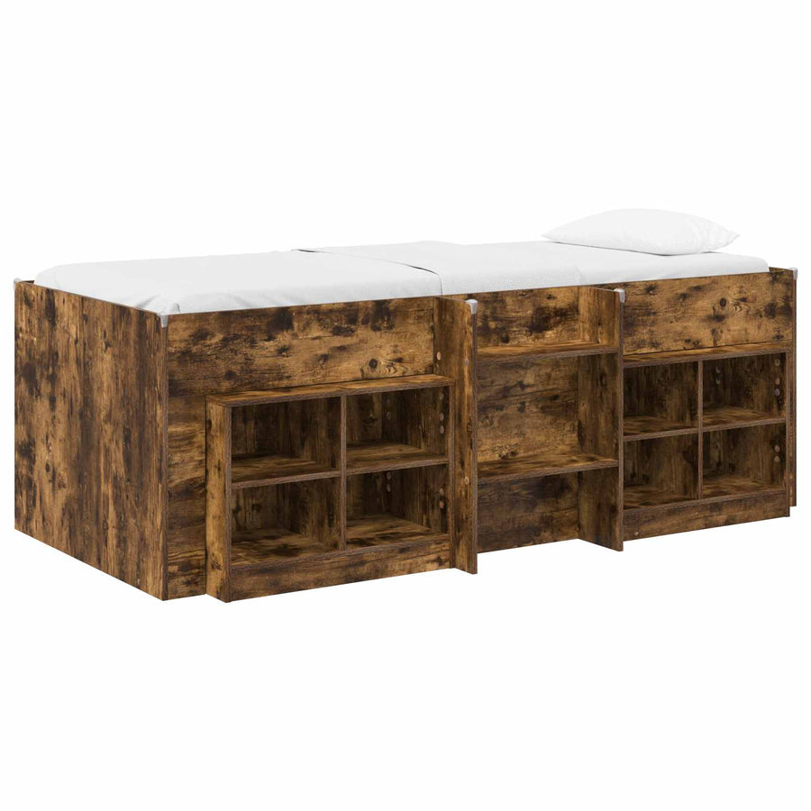 Loft Bed Frame met Kast 3 st Gerookt eiken Bewerkt hout