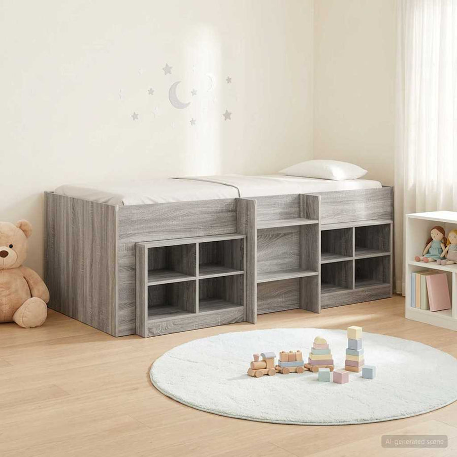 Loft Bed Frame met Kast 3 st Grijs Sonoma Bewerkt hout