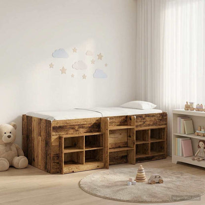 Loft Bed Frame met Kast met plank 3 st Oud hout Bewerkt hout