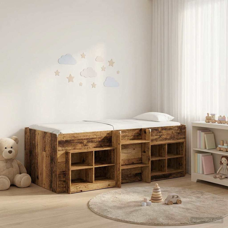 Loft Bed Frame met Kast met plank 3 st Oud hout Bewerkt hout
