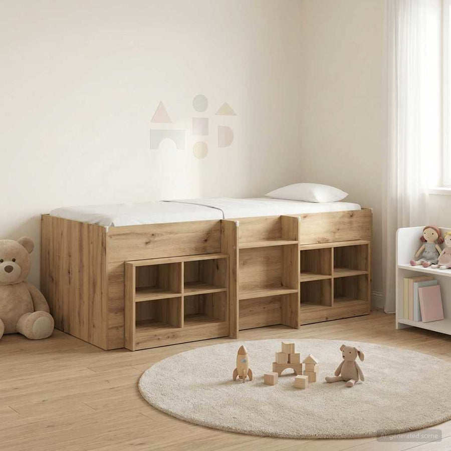 Loft Bed Frame met Kast 3 st Artisanaal eiken Bewerkt hout
