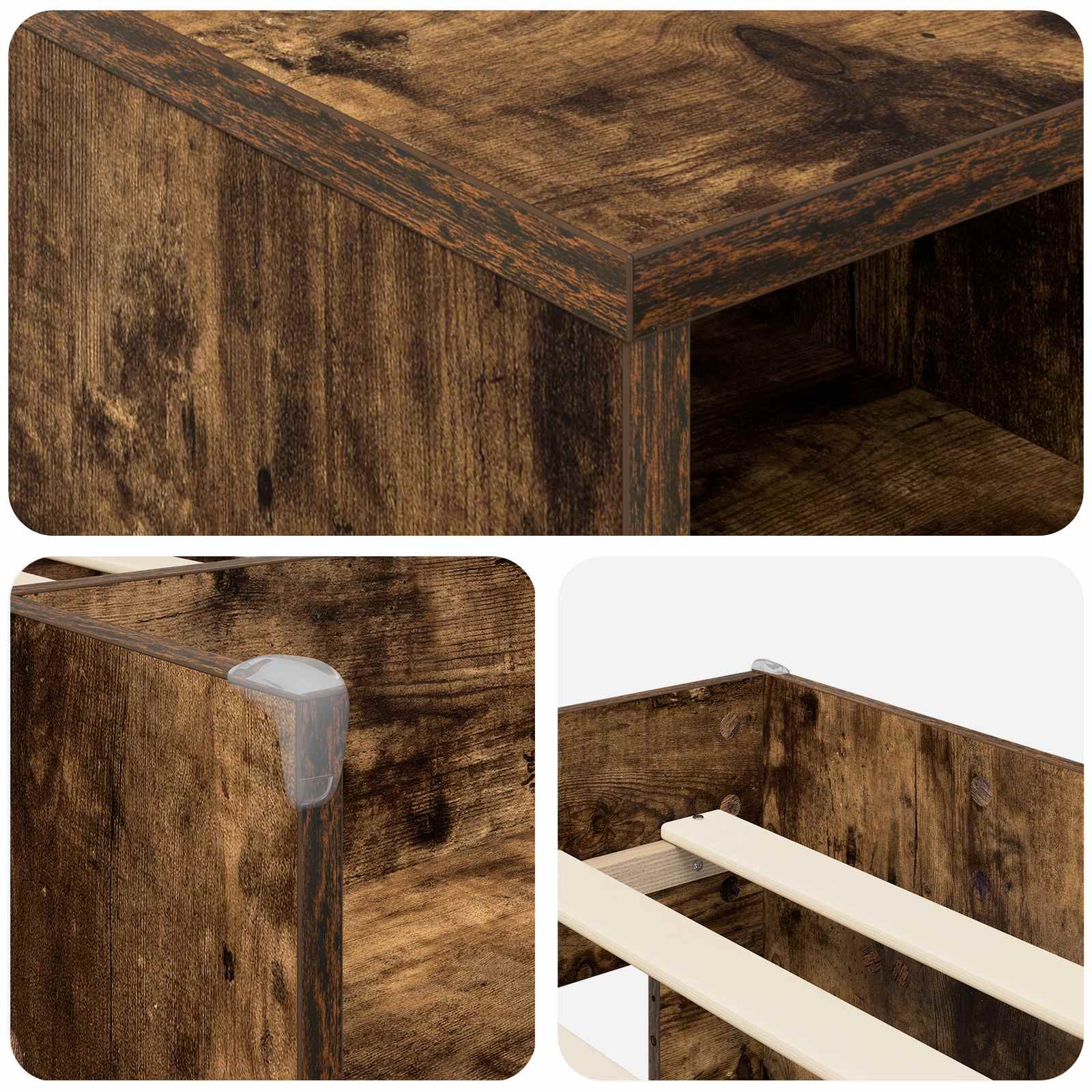 Loft Bed Frame met Kast 3 st Gerookt eiken Bewerkt hout