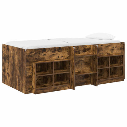 Loft Bed Frame met Kast 3 st Gerookt eiken Bewerkt hout