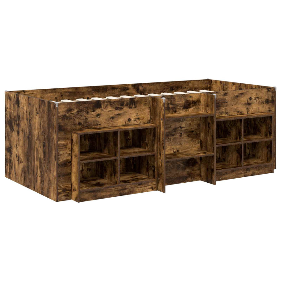 Loft Bed Frame met Kast 3 st Gerookt eiken Bewerkt hout