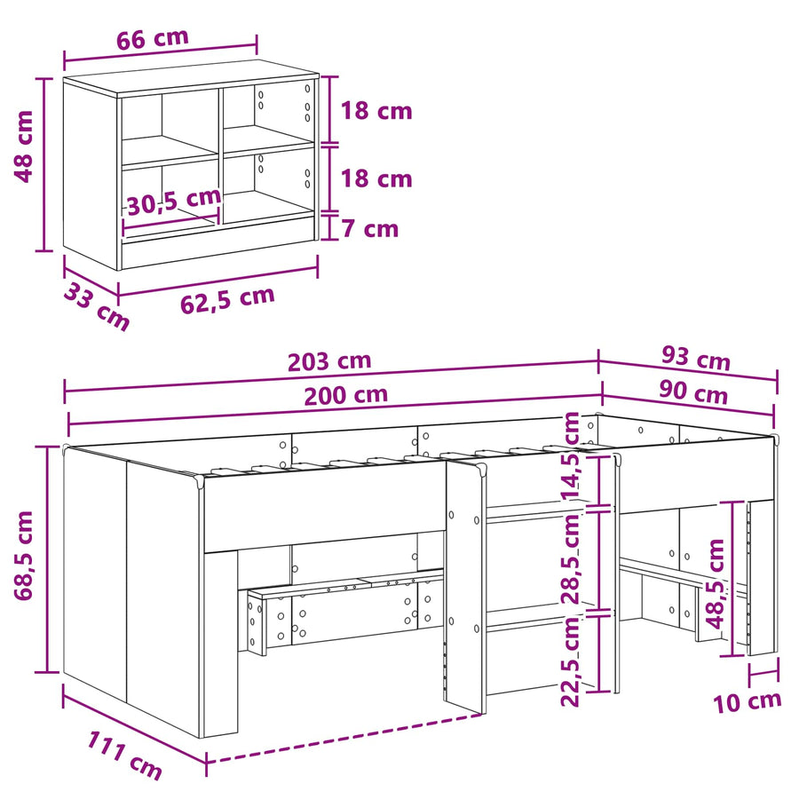 Loft Bed Frame met Kast 3 st Gerookt eiken Bewerkt hout