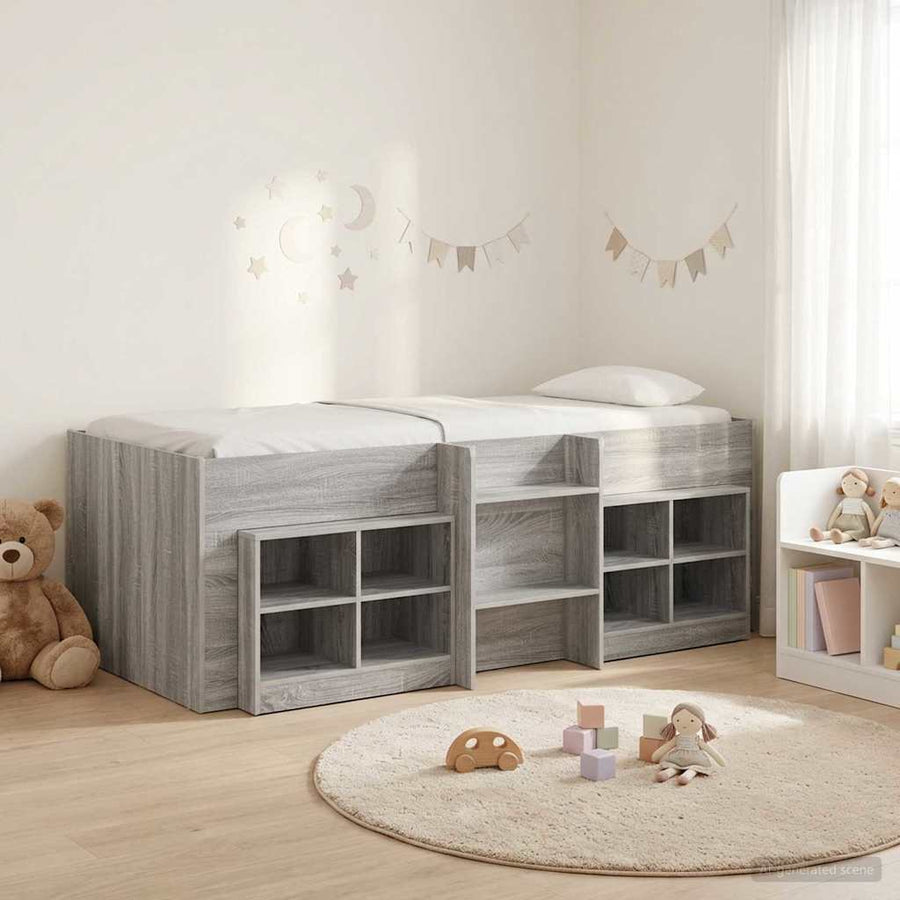 Loft Bed Frame met Kast 3 st Grijs Sonoma Bewerkt hout