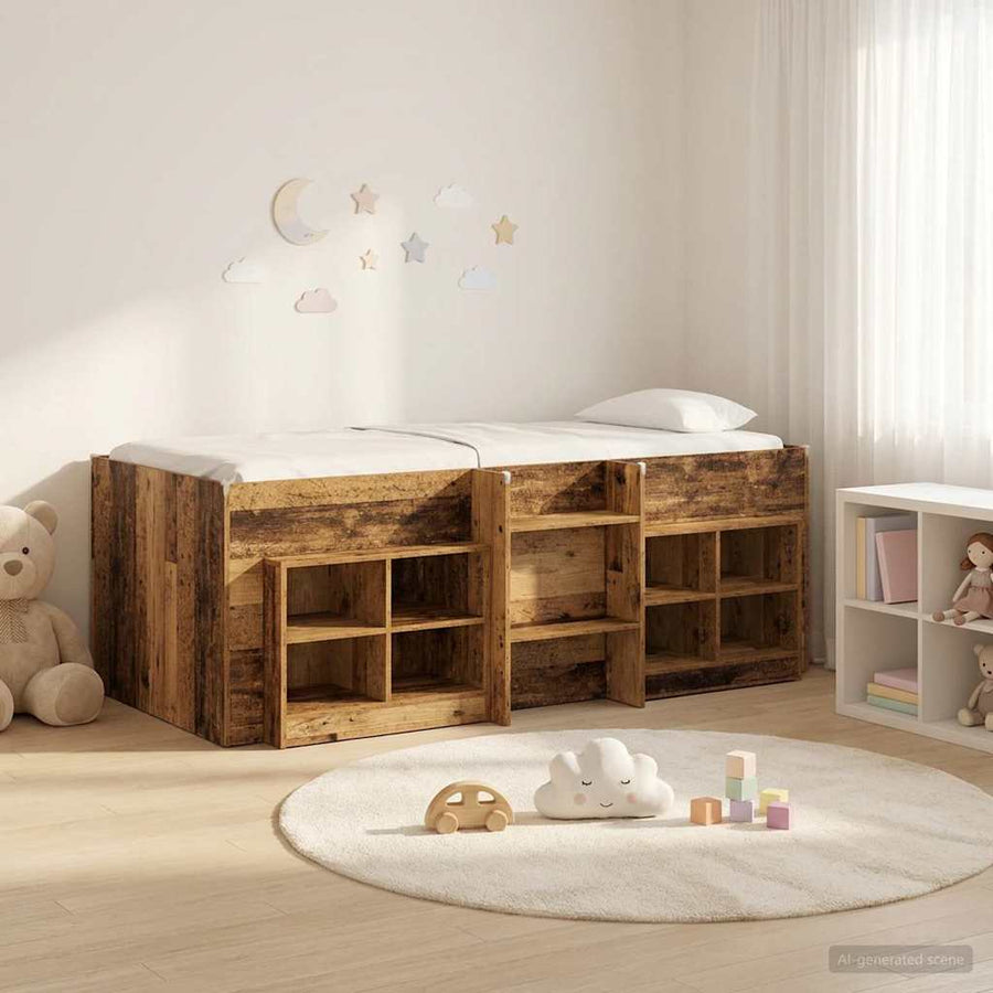 Loft Bed Frame met Kast met plank 3 st Oud hout Bewerkt hout