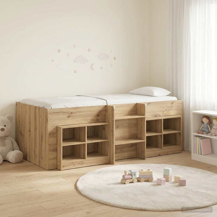 Loft Bed Frame met Kast 3 st Artisanaal eiken Bewerkt hout