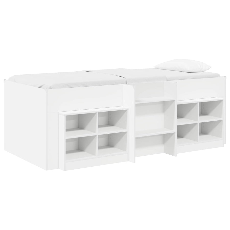 Loft Bed Frame met Kast met plank 3 pcs Wit Bewerkt hout
