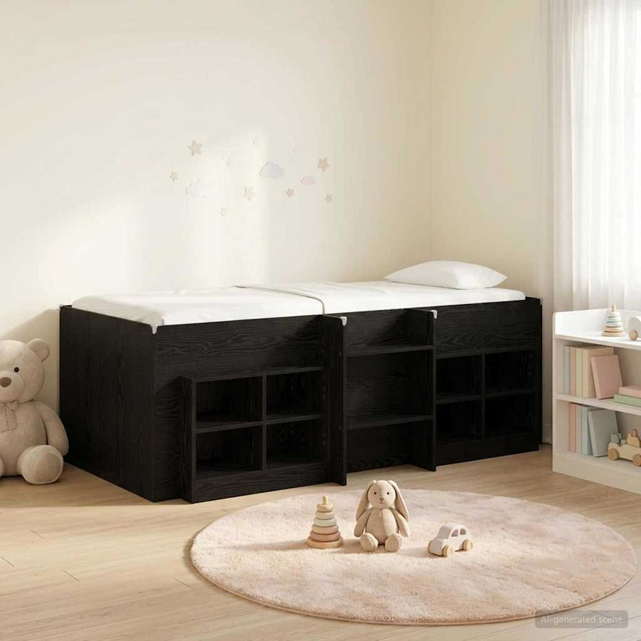 Loft Bed Frame met Kast met plank 3 st Zwart Bewerkt hout