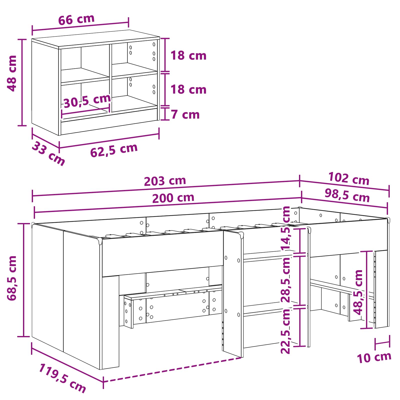 Loft Bed Frame met Kast 3 st Sonoma Eiken Bewerkt hout