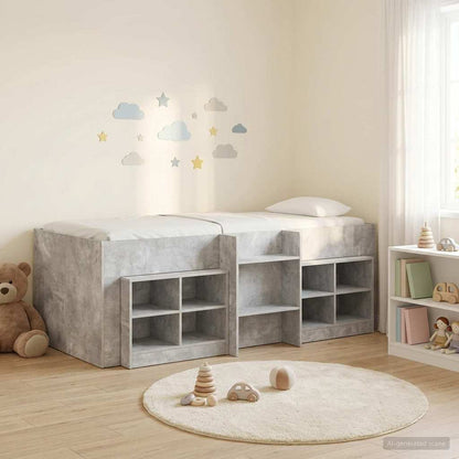 Loft Bed Frame met Kast met plank 3 st Betongrijs Bewerkt hout
