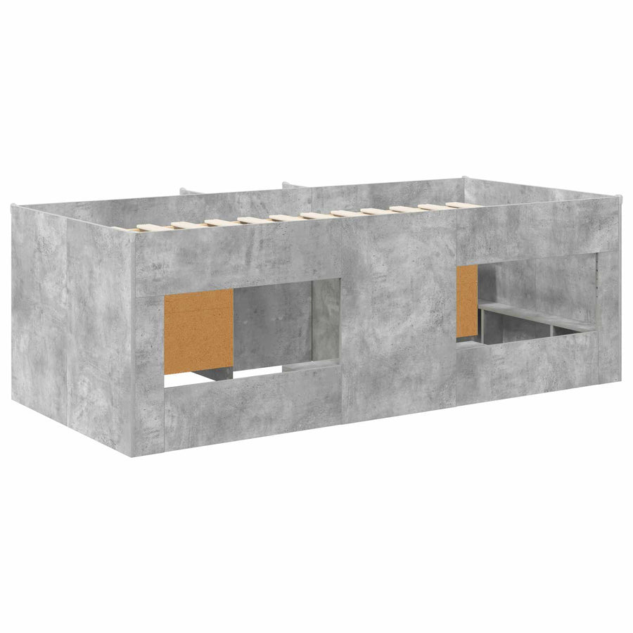 Loft Bed Frame met Kast met plank 3 st Betongrijs Bewerkt hout