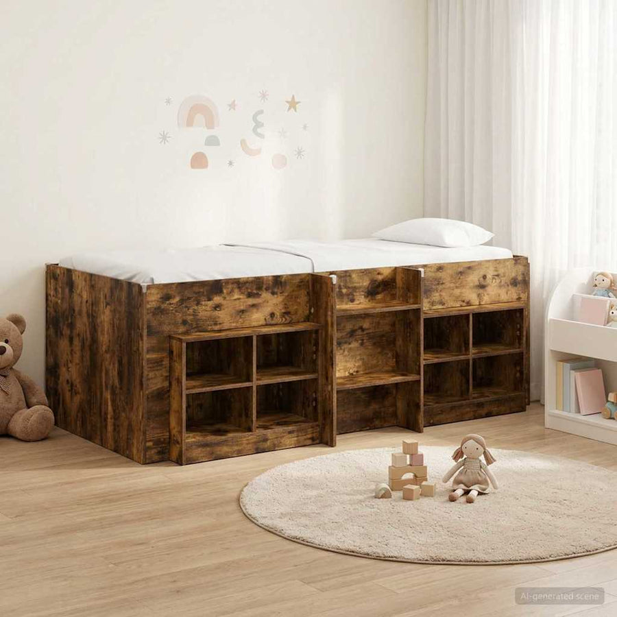 Loft Bed Frame met Kast 3 st Gerookt eiken Bewerkt hout