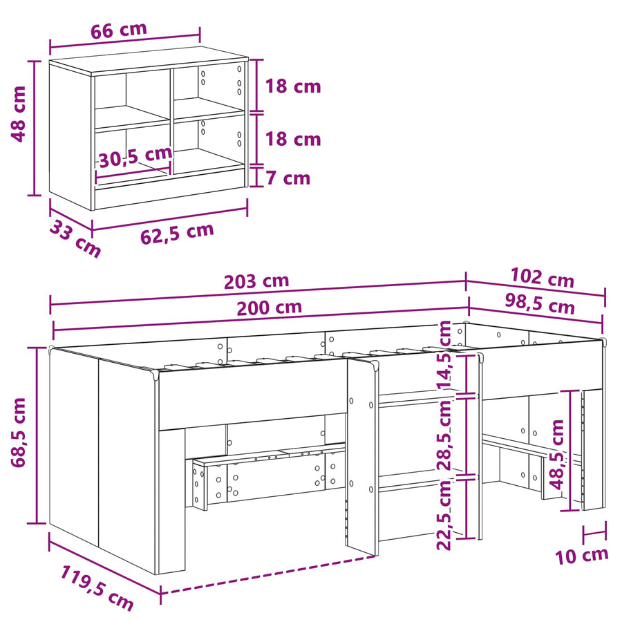 Loft Bed Frame met Kast 3 st Gerookt eiken Bewerkt hout