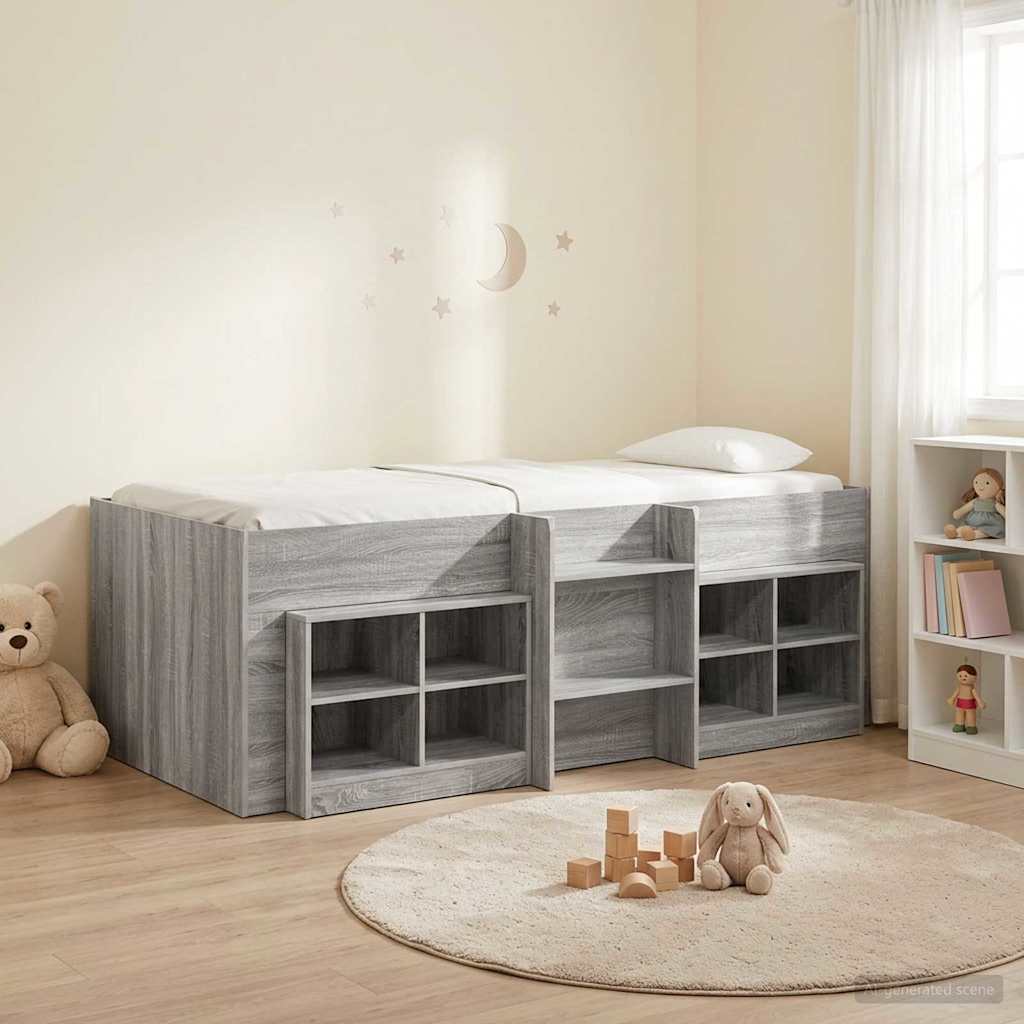 Loft Bed Frame met Kast 3 st Grijs Sonoma Bewerkt hout