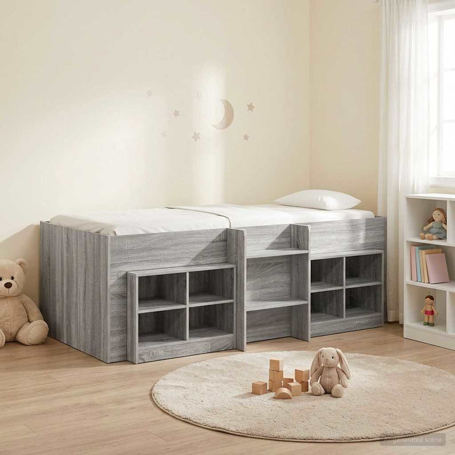 Loft Bed Frame met Kast 3 st Grijs Sonoma Bewerkt hout