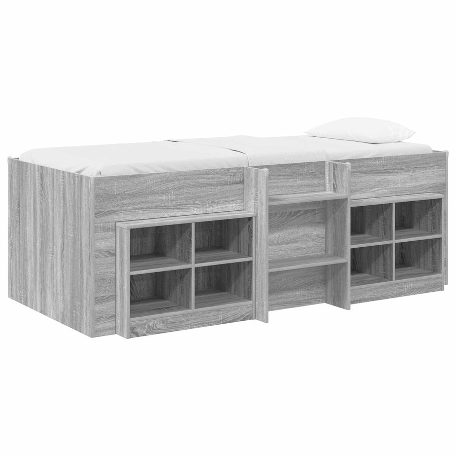 Loft Bed Frame met Kast 3 st Grijs Sonoma Bewerkt hout